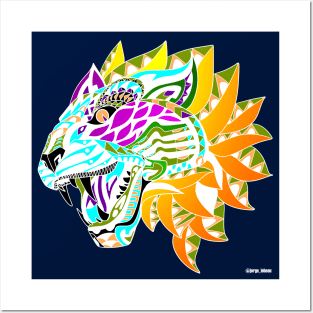 mayan tiger in ecopop pattern zentangle Posters and Art